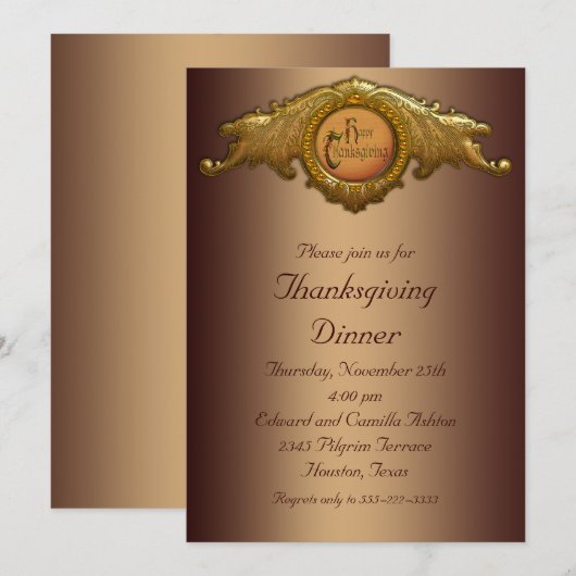 Elegant Thanksgiving Dinner Party Invitations 招待状 (正面/裏面)