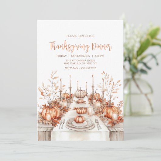Elegant Thanksgiving Dinner Table Invitation 招待状 (スタンド正面)