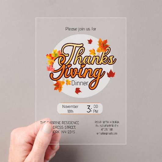 Elegant Thanksgiving foliage autumn fall  アクリル招待状 (インサイチュ (ポータブル))