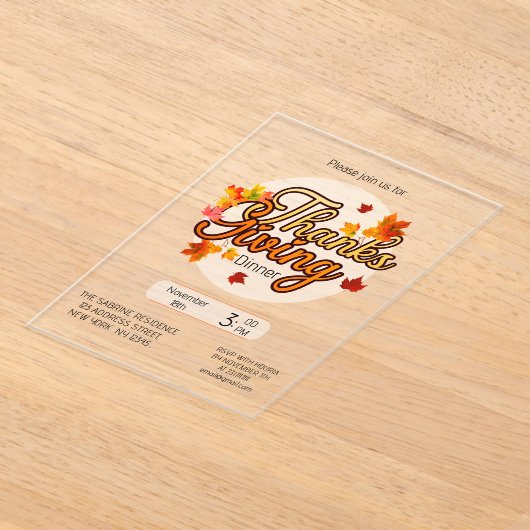 Elegant Thanksgiving foliage autumn fall  アクリル招待状 (レイダウン)