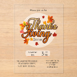 Elegant Thanksgiving foliage autumn fall  アクリル招待状