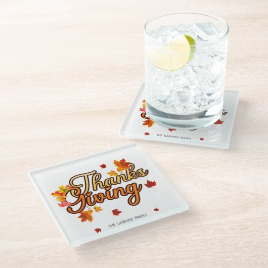 Elegant Thanksgiving foliage autumn fall  ガラスコースター (アングル)