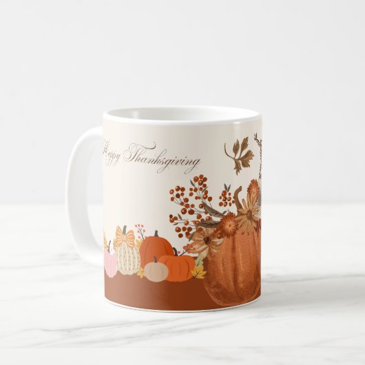 Elegant Thanksgiving Pumpkin Art コーヒーマグカップ (正面左)