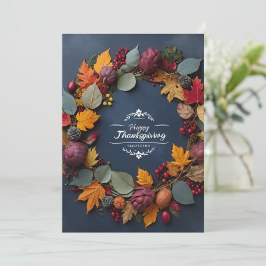 Elegant Thanksgiving Wreath Invitation Card 招待状 (スタンド正面)