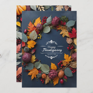 Elegant Thanksgiving Wreath Invitation Card 招待状