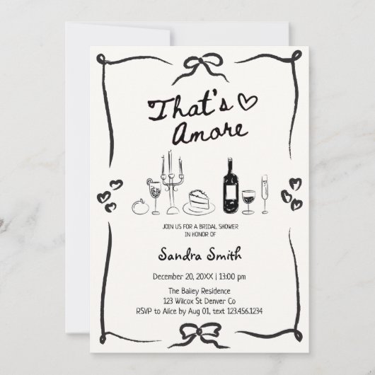 Elegant That's Amore Hand Drawn Bridal Shower  招待状 (正面)