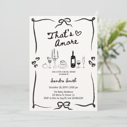 Elegant That's Amore Hand Drawn Bridal Shower  招待状 (スタンド正面)