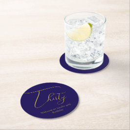 Elegant Thirty 30th Birthday Paper Coasters – Navy ラウンドペーパーコースター