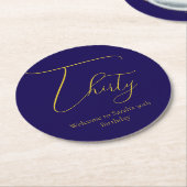 Elegant Thirty 30th Birthday Paper Coasters – Navy ラウンドペーパーコースター (アングル)