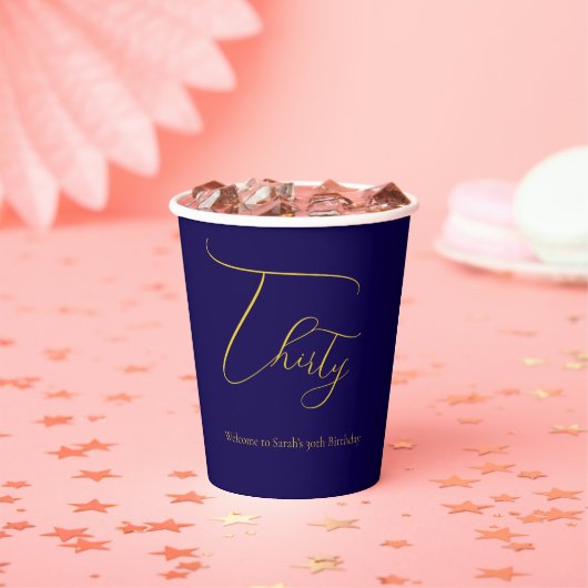 Elegant Thirty 30th Birthday Paper Cup – Navy Blue 紙コップ (インサイチュ)