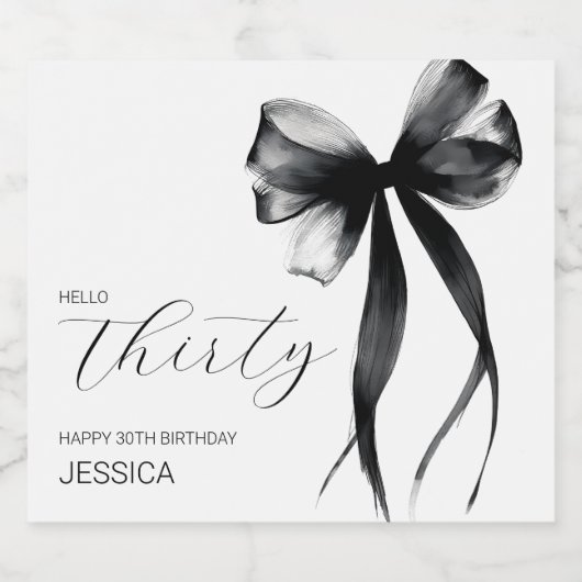 Elegant Thirty Script Bow 40th Birthday Party スパークリングワインラベル (シングルラベル)
