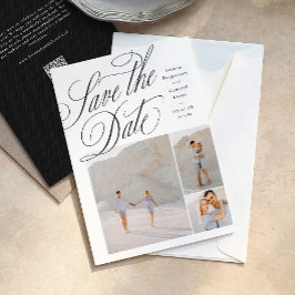 Elegant three photo black and white wedding セーブザデート