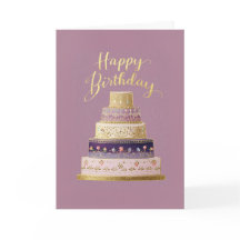 Elegant Tiered Purple and Gold Birthday Cake