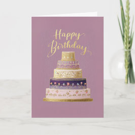 Elegant Tiered Purple and Gold Birthday Cake カード