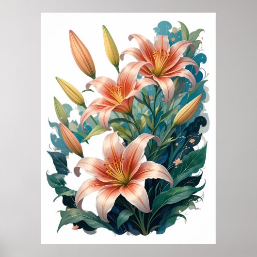 Elegant Tiger Lilies Floral Arrangement Illustrati ポスター (正面)