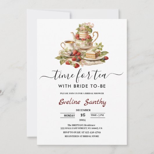 Elegant time for Tea Party Bridal Shower 招待状 (正面)