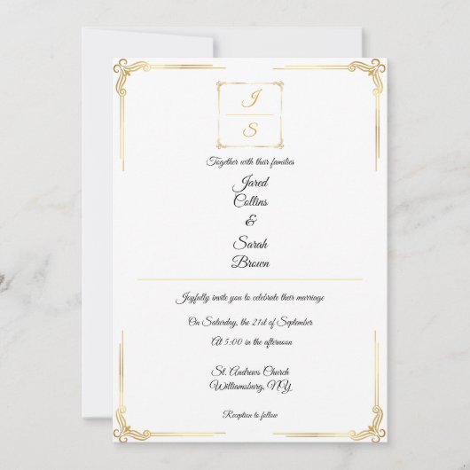 Elegant Timeless Formal Gold Wedding Invitation 招待状 (正面)