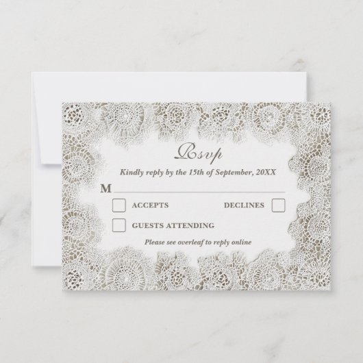 Elegant Timeless Lace Frame QR Code Wedding  出欠カード (正面)