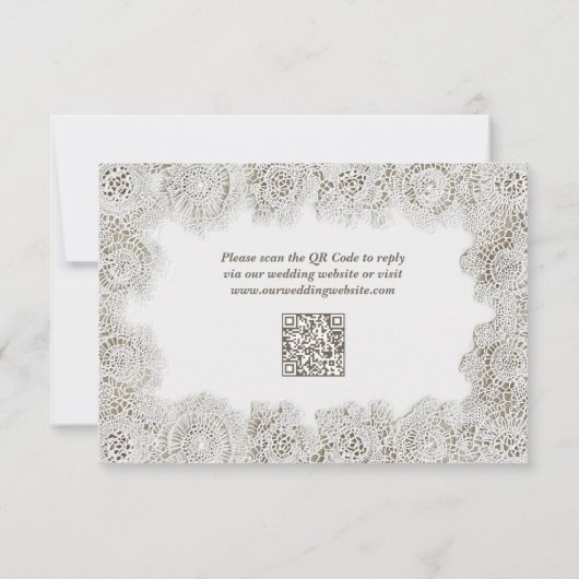 Elegant Timeless Lace Frame QR Code Wedding  出欠カード (裏面)