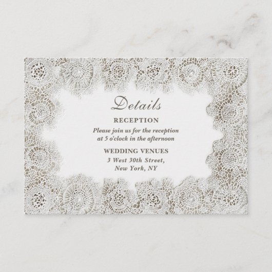 Elegant Timeless Lace QR Code Wedding Details エンクロージャーカード (正面)