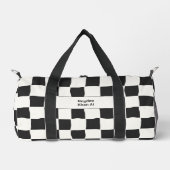 Elegant Timeless Name Black and White Check ダッフルバッグ (正面)