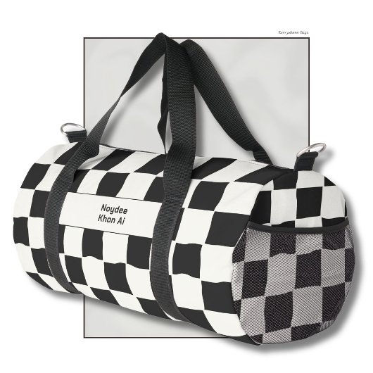 Elegant Timeless Name Black and White Check ダッフルバッグ