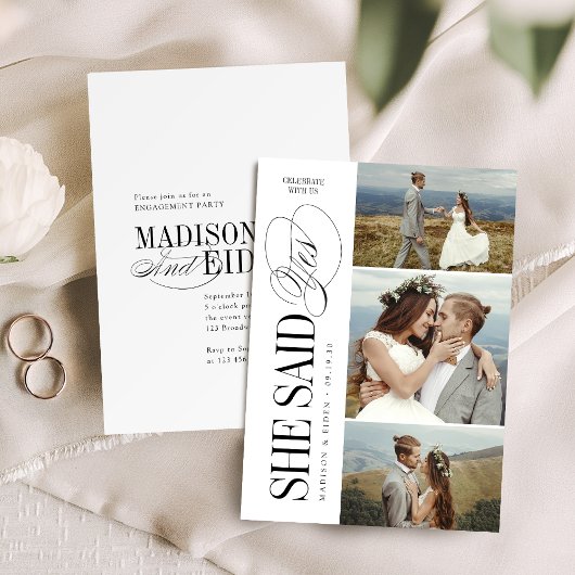 Elegant Timeless Typography 3 photo Engagement 招待状