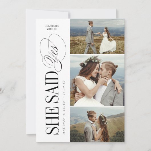 Elegant Timeless Typography 3 photo Engagement 招待状 (正面)