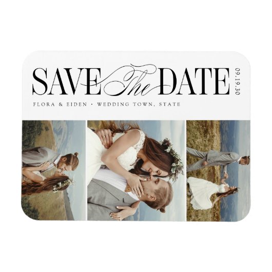 Elegant Timeless Typography 3 Photo Save The Date マグネット (横)