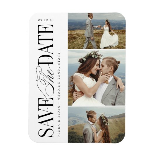 Elegant Timeless Typography 3 Photo Save The Date マグネット (縦)