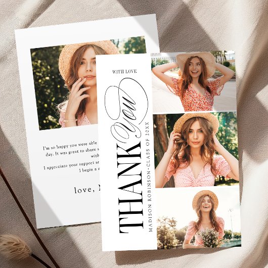 Elegant Timeless Typography 4 Photo Graduation サンキューカード