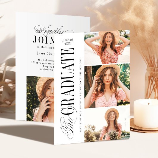 Elegant Timeless Typography 4 Photo Graduation 招待状