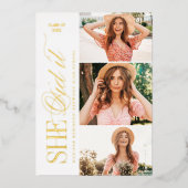 Elegant Timeless Typography 4 Photo Graduation 箔招待状 (正面)