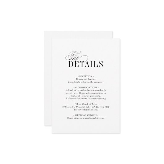 Elegant Timeless Typography Simple Wedding Details ノートカード (正面/裏面インサイチュ)