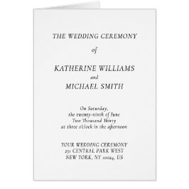 Elegant Timeless White Wedding Program Note Cards
