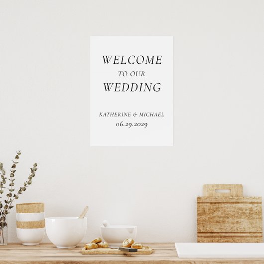 Elegant Timeless White Wedding Reception Sign ポスター (キッチン)