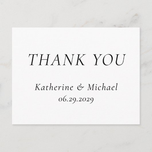 Elegant Timeless White Wedding Thank You Postcards ポストカード (正面)