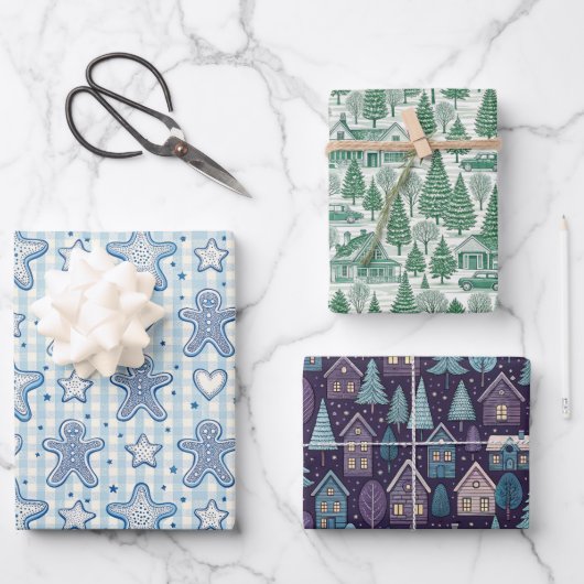 Elegant Toile Christmas Winter Holiday Pattern ラッピングペーパーシート (正面)