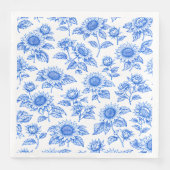 Elegant Toile du Jouy Sunflowers – Blue Botanical  (正面)