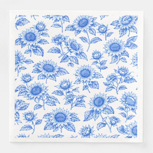Elegant Toile du Jouy Sunflowers – Blue Botanical  (正面)