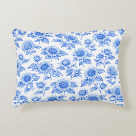 Elegant Toile du Jouy Sunflowers – Blue Botanical  アクセントクッション
