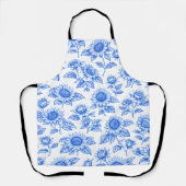 Elegant Toile du Jouy Sunflowers – Blue Botanical  エプロン (正面)
