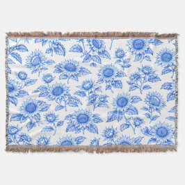 Elegant Toile du Jouy Sunflowers – Blue Botanical  スローブランケット