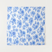 Elegant Toile du Jouy Sunflowers – Blue Botanical  タペストリー (正面(横))