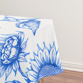 Elegant Toile du Jouy Sunflowers – Blue Botanical  テーブルクロス