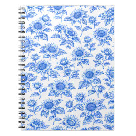 Elegant Toile du Jouy Sunflowers – Blue Botanical  ノートブック