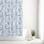 Elegant Toile Floral Pattern Blue and White シャワーカーテン