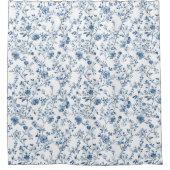 Elegant Toile Floral Pattern Blue and White シャワーカーテン (正面)