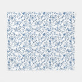 Elegant Toile Floral Pattern Blue and White フリースブランケット (正面(横))