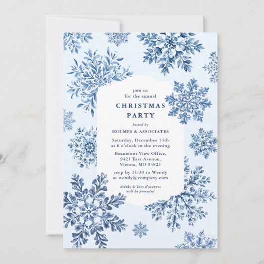 Elegant Toile Snowflake Christmas Party 招待状 (正面)
